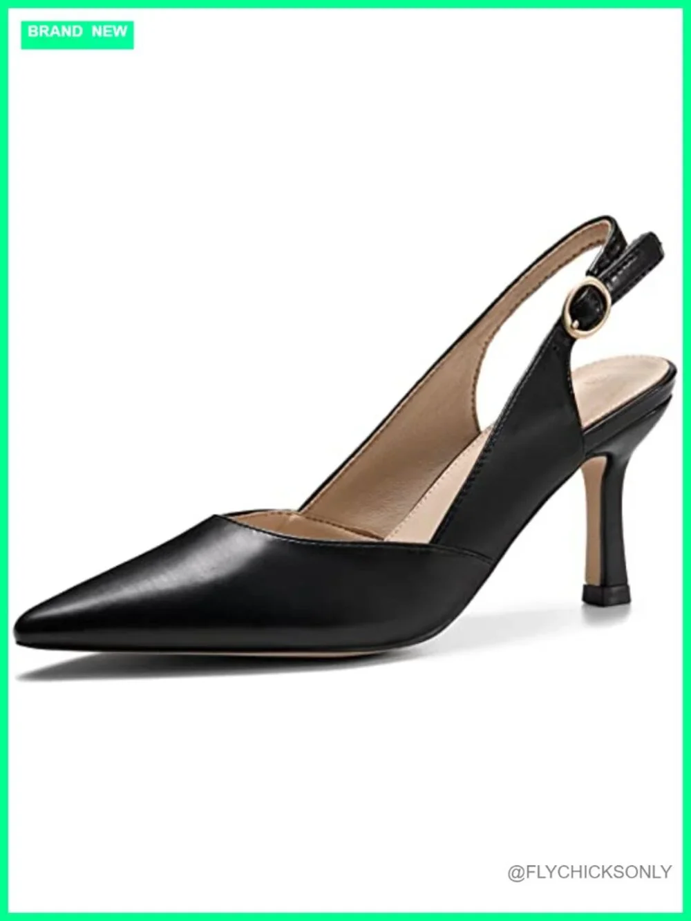 Faux Leather Slingback Kitten Heels Closed Pointed Toe Backless Pumps